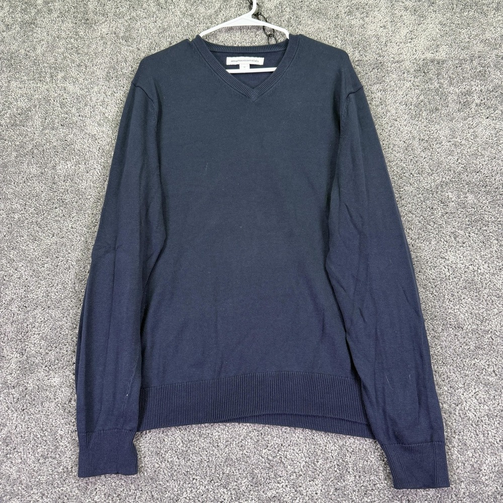 Amazon Essentials Sweater Mens XL Blue Cotton Knit V Neck Pullover Casual